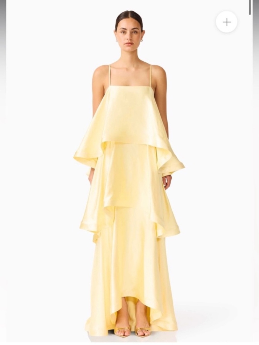 elliatt tilly yellow tiered oversized ruffle flared maxi gown dress medium NEW